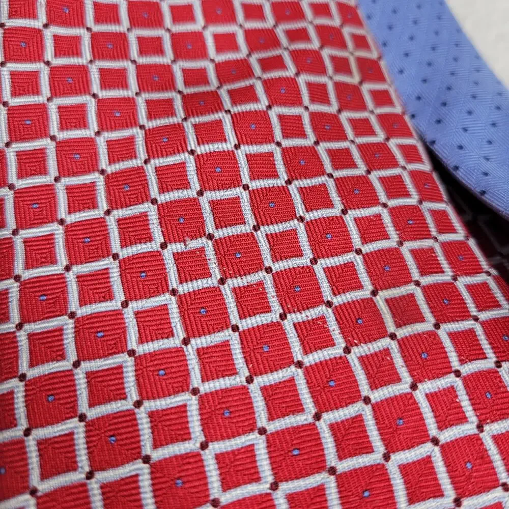 Vintage 90s Tommy Hilfiger 100% Silk Red Geometric Print Preppy Classic Neck Tie